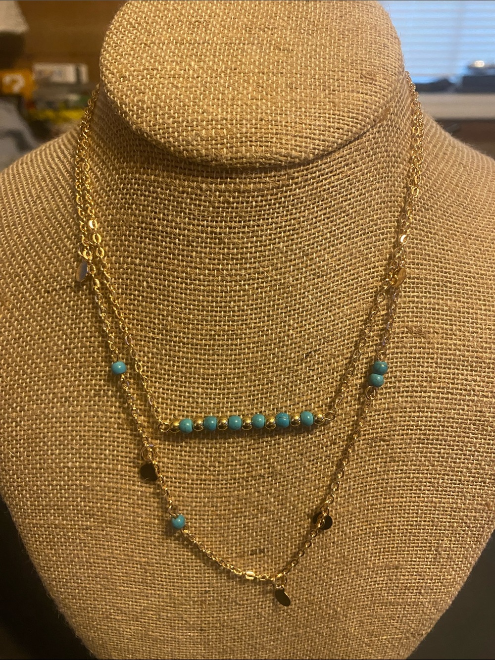Gold Multi-Layer Necklace with Turquoise Beads